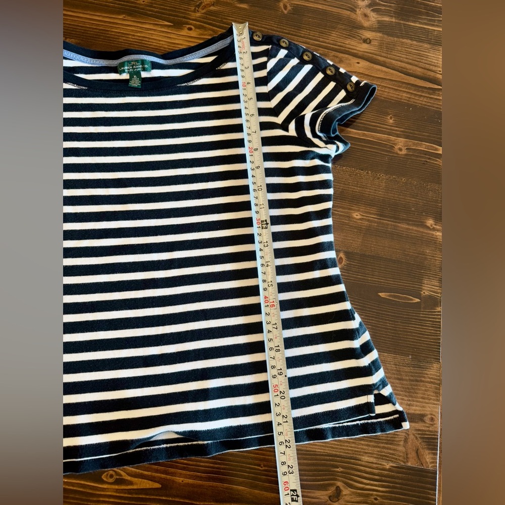 Lauren Ralph Lauren Navy and White Striped Short Sleeve Tee - Picture 9 of 9